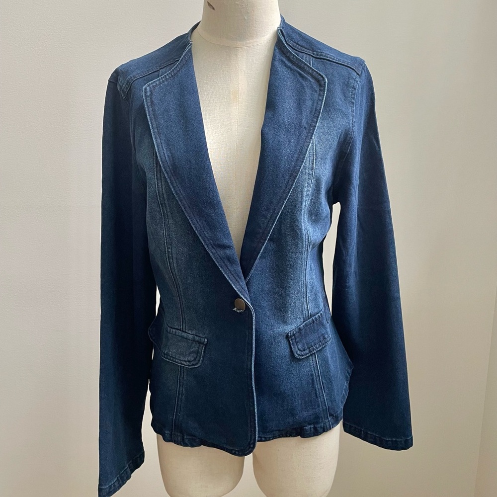 Allegra K Women's Dark Blue Denim Blazer